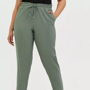 Torrid size 3 Slim Taper Stretch Crepe High-Rise Paperbag Waist Pant agave green